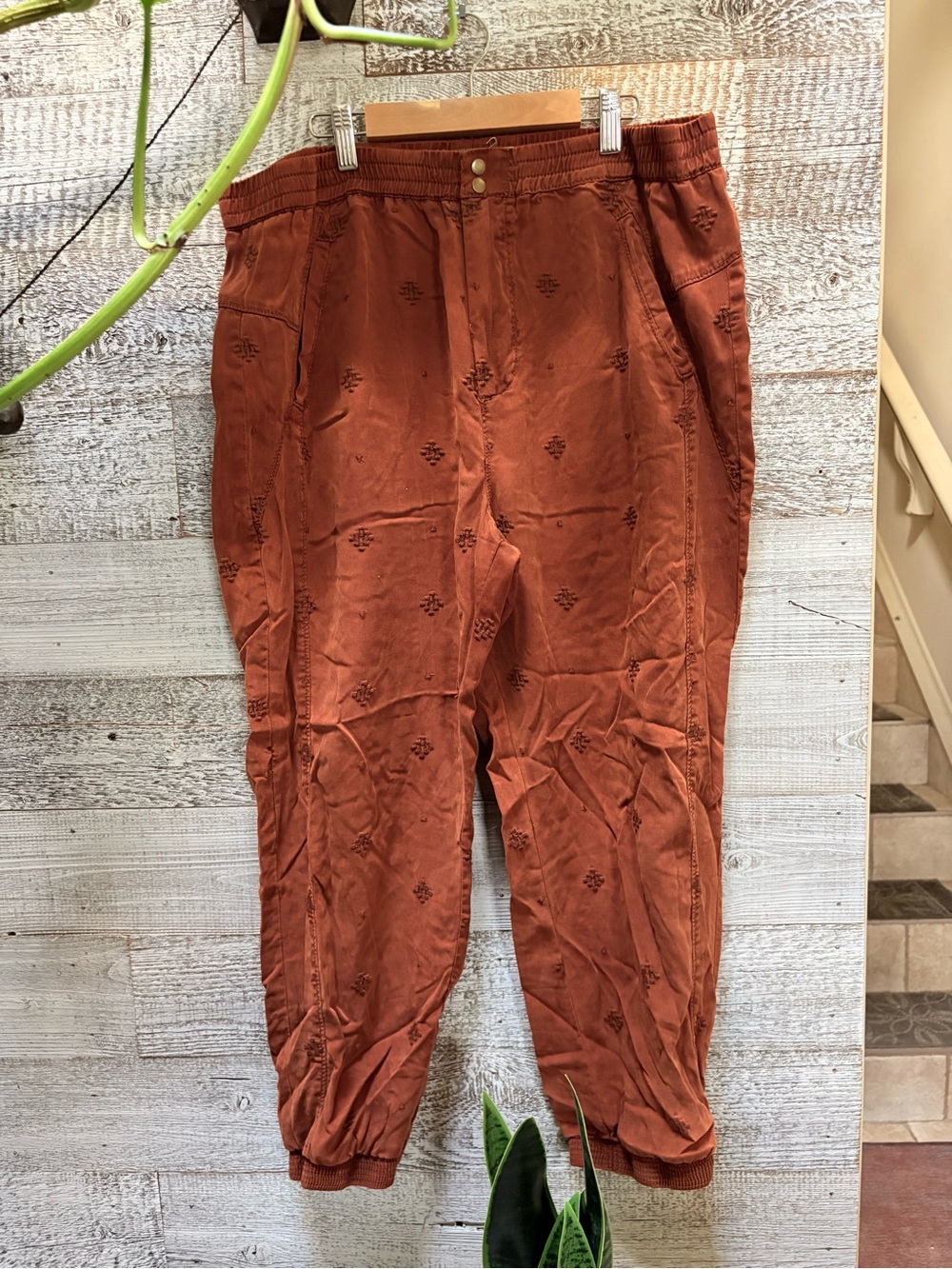 Anthropologie | "Rowan" Boho Pull-On Lyocell Flowy Joggers - Women's L, Rust